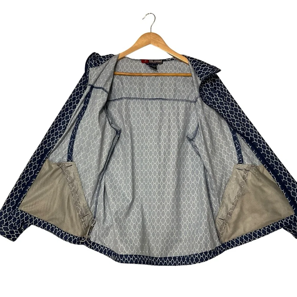 REEL LEGENDS sz Medium Rain Jacket Performance Clothing Packable Blue White